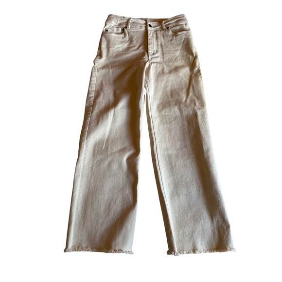 Toad&Co Pants - Toad&Co Balsam Seeded Cutoff Pant Women 6 Cream High Rise Wide Leg Raw Hem Denim
